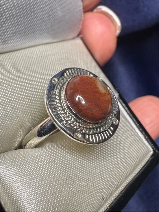 925 Sterling Silver Jewelry - Ring Petrified Wood Polished Cabochon 925 Sterling Silver Southwestern